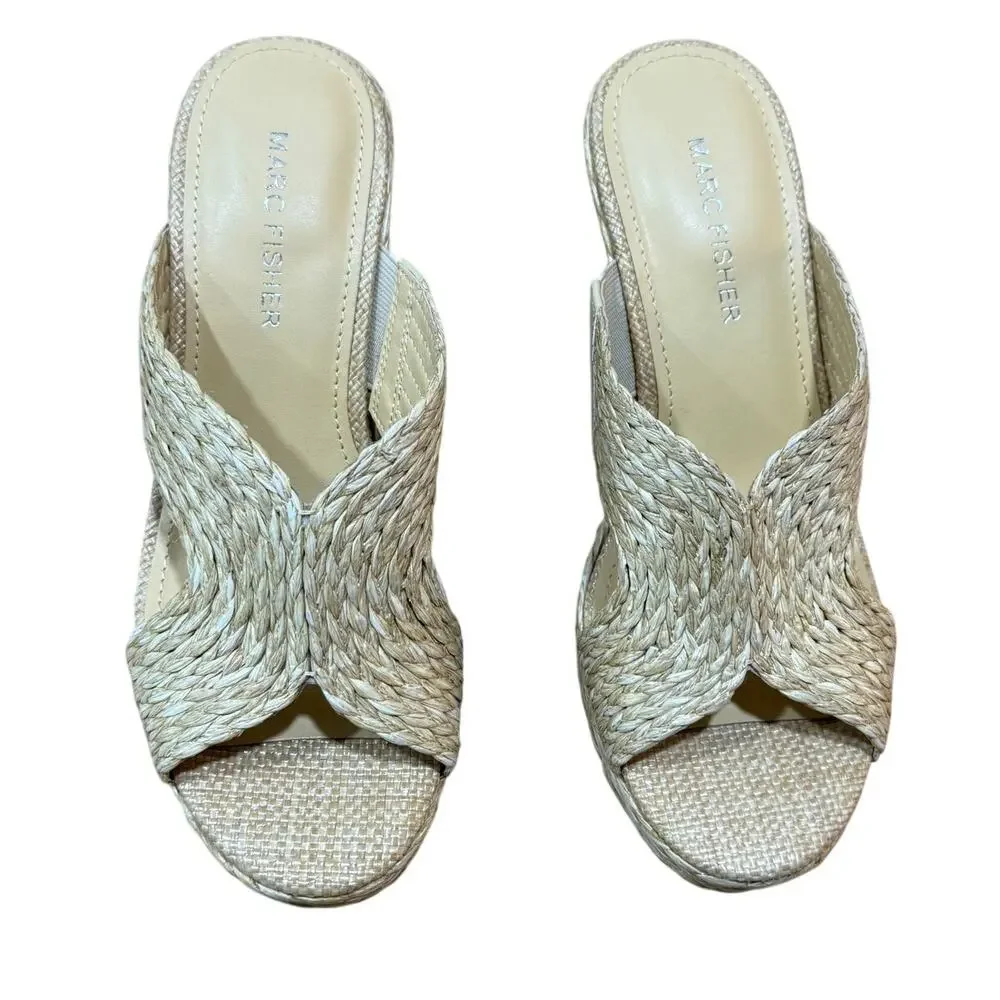 Marc Fisher Kalisha Espadrille Wedge Sandal Raffia Straw 6
